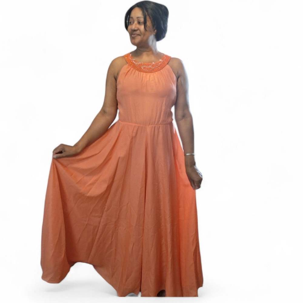 Soft Surroundings Coral Chiffon Sleeveless Maxi Dress. Size TL Large